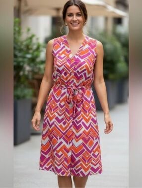 Banana Republic pink geometric print dress 6